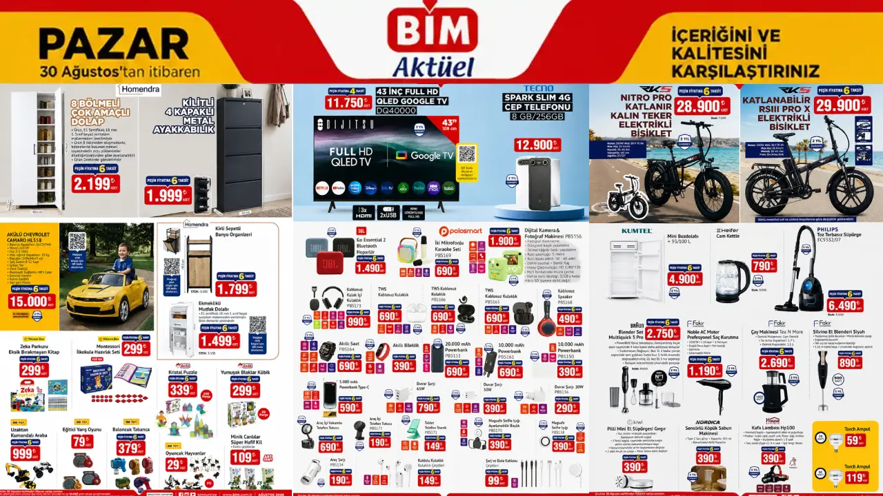 BİM 30 Ağustos 2026 Kataloğu Yayınlandı! Televizyon, Telefon Ve Elektrikli Bisiklet Fiyatları Açıklandı